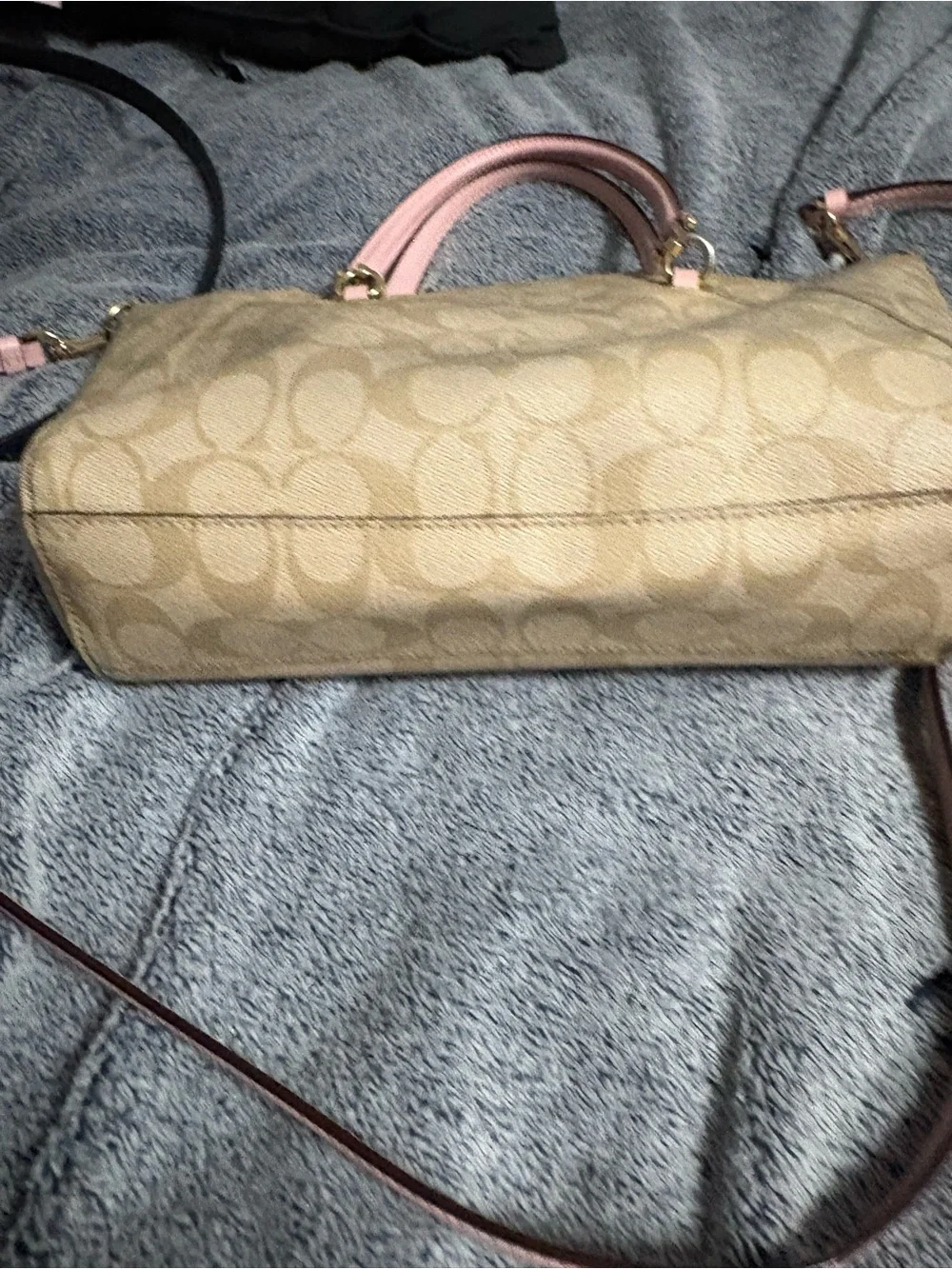 Coach Beige Signature Tote with Pink Trim and Strap